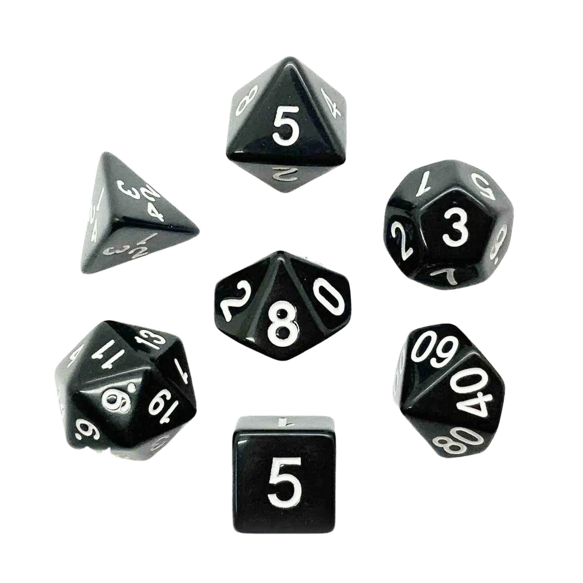 Набор кубиков Meeple Сare для RPG, одноцветный - цвет в асс, 7шт (d4, d6, d8, d10, d12, d20, d100)