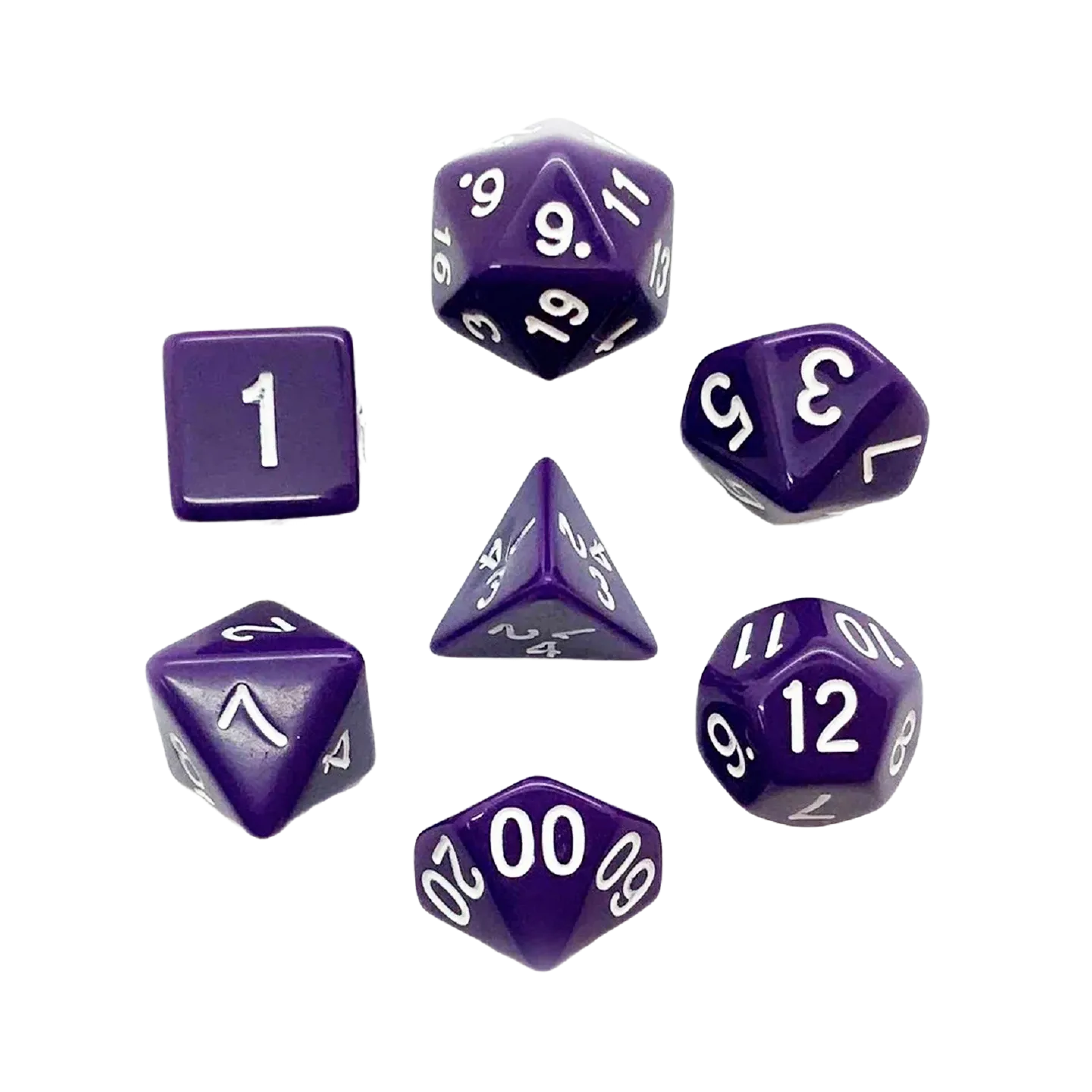 Набор кубиков Meeple Сare для RPG, одноцветный - цвет в асс, 7шт (d4, d6, d8, d10, d12, d20, d100)