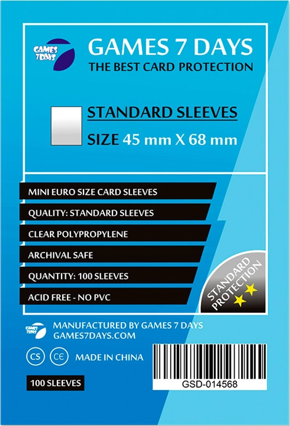 Протекторы Games7Days (45 х 68 мм) Standard Mini Euro (100 шт)
