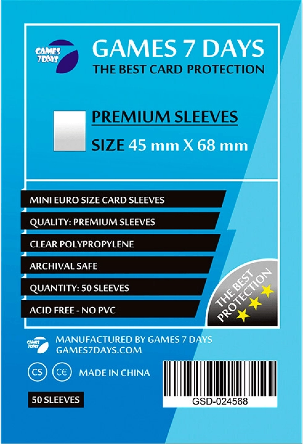 Протекторы Games7Days (45 х 68 мм) Premium Mini Euro (50 шт)