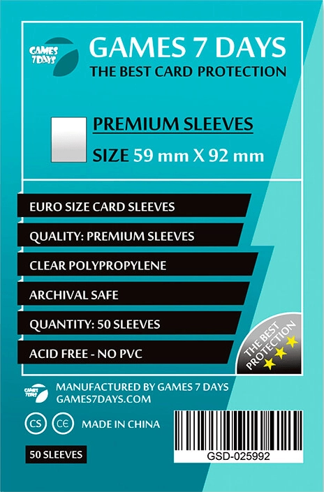 Протекторы Games7Days (59 х 92 мм) Premium Euro Size (50 шт)